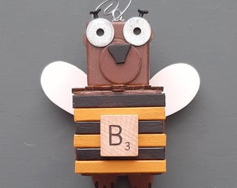 Hand-Painted Wood Bee Bear Ornament - Kid's Room Decor