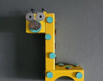 Yellow Giraffe - Ornament - Animal Ornament - Mixed Media - Found Objects - Kids' Room Decor