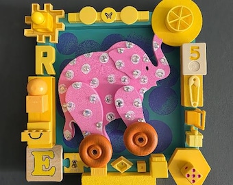 Free to be Me - Art Assemblage - Elephant Art - Found Objects - Mixed Media
