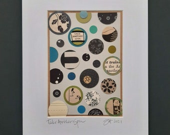 Take Another Spin - Paper Assemblage - Matted Art - Original Work - Wall Art - Jen Hardwick