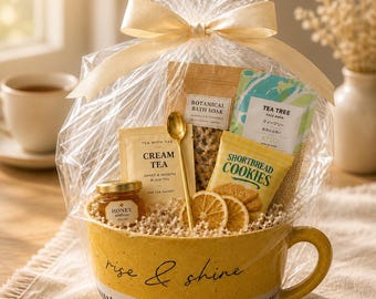 Mug Gift Basket for Her | Birthday, Get Well Soon Care Package | Tea Gift Set with Cookies & Honey | Thinking of You Gift | Comfort Gift