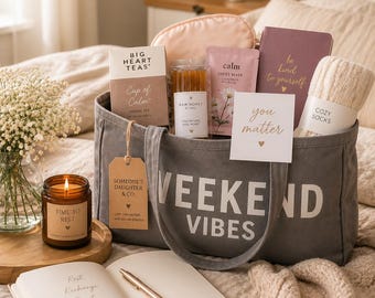 Pamper Gift Box with Luxury Canvas Tote for her | Weekend Bag Spa Say Self-care Basket | Gift Set for Mom, Wife, Caregiver,