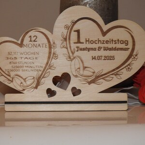 Personalisierte Holztafel zur 1. Hochzeitstag – mit Namen & Datum”