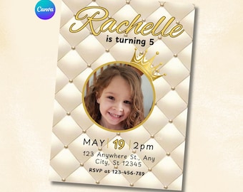 Princess Birthday Invitation Template Editable Canva Invite Royal Girl Birthday Digital Instant Download