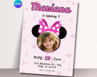 Pink Mouse Birthday Invitation | Girls Party, Editable Canva Template (Instant Download)