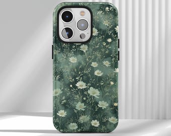 Funda para teléfono con diseño floral verde, funda moderna, compatible con iPhone 17, 16, 15, 14, 13, 12, Air, Pro Max, Samsung S25, S24, S22 Ultra