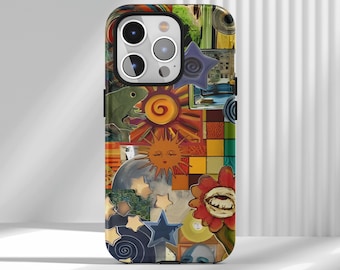 Retro Whimsy Art Collage Phone Case Abstract Funky Compatible with iPhone 17 16 15 14 13 12 Air Pro Max  Samsung S25 S24 S22 Ultra