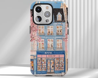 Pink Bookstore Phone Case, Watercolor Girly Book Phone Case,Compatible with iPhone 17 16 15 14 13 12 Air Pro Max  Samsung S22 Ultra