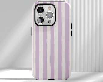 Custodia per telefono a righe viola chiaro e bianco sporco, strisce minimaliste dipinte a mano, iPhone 17 16 15 14 13 12 Air Pro Max Samsung S25 S24 S22 Ultra