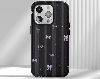 Black Lace & Purple Bow Phone Case - Sweet Edgy Retro Cover Compatible for iPhone 17 16 15 14 13 12 Air Pro Max  Samsung S22 Ultra