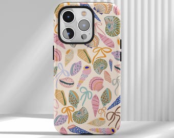 Custodia per telefono con motivo a conchiglia vintage: design tropicale da spiaggia compatibile con iPhone 17 16 15 14 13 12 Air Pro Max Samsung S25 S24 S22 Ultra