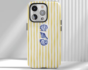 Striped Coastal Seashell Phone Case, Beachy Tropical Aesthetic Phone Case, for iPhone 17 16 15 14 13 12 Air Pro Max  Samsung S22 Ultra