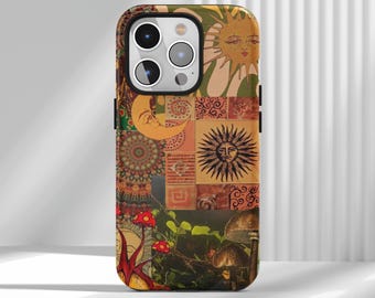 Custodia per telefono Boho Sun & Moon, design artistico psichedelico hippie, vintage per iPhone 17 16 15 14 13 12 Air Pro Max Samsung S25 S24 S22 Ultra