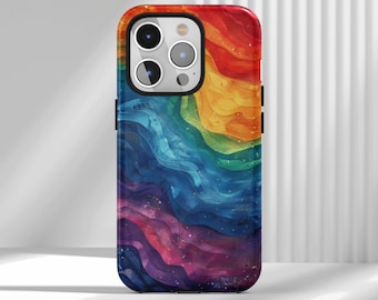 Vibrant Rainbow Wavy Phone Case, Iridescent Aesthetic, Abstract color style,for iPhone 17 16 15 14 13 12 Air Pro Max  Samsung S22 Ultra