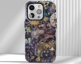 Funda para teléfono con estampado morado de luna y sol, funda colorida con noche estrellada, para iPhone 17, 16, 15, 14, 13, 12, Air Pro Max, Samsung S25, S24, S22 Ultra