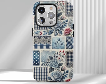 Patchwork Quilt Floral Phone Case, Vintage Phone Case, Cute Aesthetic,iPhone 17 16 15 14 13 12 Air Pro Max  Samsung S25 S24 S22 Ultra