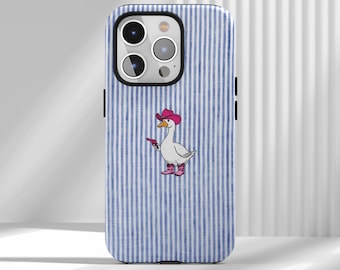 Cover per telefono con anatra a strisce blu, divertente cover Kawaii con anatra, compatibile con iPhone 17 16 15 14 13 12 Air Pro Max Samsung S25 S24 S22 Ultra