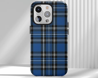 Navy Blue Plaid Tartan Phone Case - Retro Classic Style Case Compatible With iPhone 17 16 15 14 13 12 Air Pro Max  Samsung S25 S24 S22 Ultra