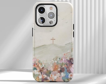 Christian Cross Wildflower Phone Case - Faith Based Watercolor Cover for iPhone 17 16 15 14 13 12 Air Pro Max  Samsung S25 S24 S22 Ultra