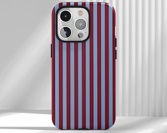 Burgundy & Blue Striped iPhone Case - Retro Minimalist Cover, Compatible with iPhone 17 16 15 14 13 12 Air Pro Max  Samsung S22 Ultra