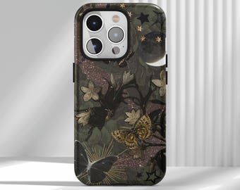 Custodia per telefono con farfalla vintage, motivo farfalle Dark Academia, fiori retrò, iPhone 17 16 15 14 13 12 Air Pro Max Samsung S25 S24 S22 Ultra