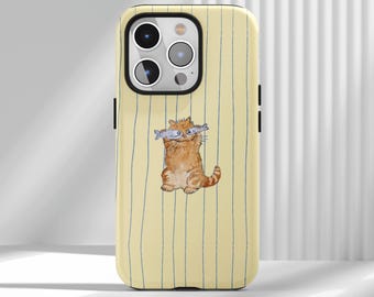 Custodia per telefono con motivo a strisce semplici, motivo gatto e pesce, divertente e creativa, per iPhone 17, 16, 15, 14, 13, 12, Air Pro Max, Samsung S25, S24, S22 Ultra