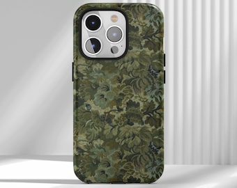 Funda de teléfono con diseño retro de flores verdes, compatible con iPhone 17, 16, 15, 14, 13 y 12 Air Pro Max, Samsung S25, S24 y S22 Ultra, moderna funda para teléfono.