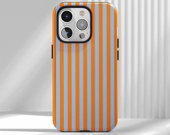 Cover per telefono retrò a righe arancioni e blu - Cover estiva minimalista compatibile con iPhone 17 16 15 14 13 12 Air Pro Max Samsung S22 Ultra