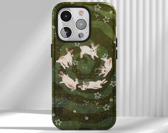Funda para teléfono Kawaii Bunny Galaxy, diseño de conejo con estrellas, compatible con iPhone 17, 16, 15, 14, 13, 12, Air Pro Max, Samsung S22 Ultra