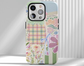 Pastel Floral Plaid Phone Case - Fresh Retro Cover, Compatible With iPhone 17 16 15 14 13 12 Air Pro Max  Samsung S25 S24 S22 Ultra