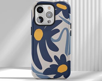 Blue Artistic Flowers iPhone Case, Retro Phone Case, Compatible With iPhone 17 16 15 14 13 12 Air Pro Max  Samsung S25 S24 S22 Ultra