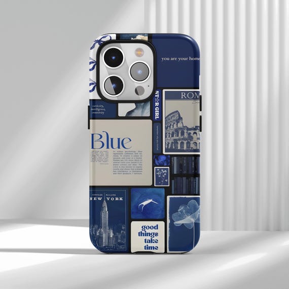 Cobalt & Navy Blue Aesthetic Phone Case: Mixed-media Ocean Collage Art Cover  , for iPhone 17 16 15 14 13 12 Air Pro Max Samsung S22 Ultra - Etsy Israel