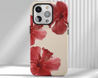 Floral Tropical Hibiscus Phone Case,  Hawaiian Girly Aesthetic, Trendy Stylish  for iPhone 17 16 15 14 13 12 Air Pro Max  Samsung S22 Ultra