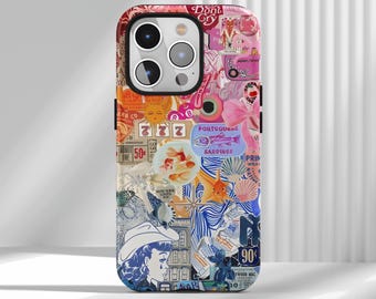 Modny futerał na telefon z motywem kowbojki z wybrzeża, uroczy różowo-niebieski kolaż na iPhone'a 17 16 15 14 13 12 Air Pro Max, Samsunga S25 S24 S22 Ultra