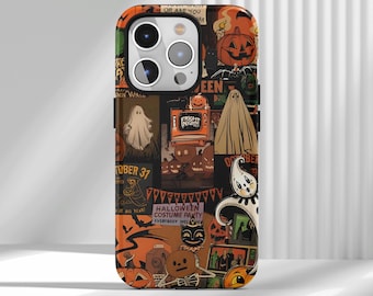 Halloween Phone Case, Ghosts, Pumpkins Collage Horror Aesthetic Suitable for iPhone 17 16 15 14 13 12 Air Pro Max  Samsung S22 Ultra