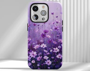 Custodia per telefono con fiori di campo viola, campo di fiori floreali Academia, floreale vintage, per iPhone 17 16 15 14 13 12 Air Pro Max Samsung S22 Ultra