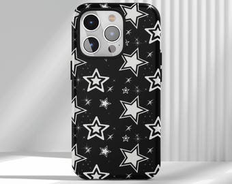 Capa para celular com estrelas em preto e branco - Capa cósmica moderna, compatível com iPhone 17, 16, 15, 14, 13, 12, Air, Pro Max, Samsung S25, S24, S22 e Ultra.