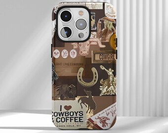 Funda para teléfono Coastal Cowgirl: Diseño de collage del oeste, cubierta con estética del oeste, para iPhone 17, 16, 15, 14, 13, 12, Air Pro Max, Samsung S22 Ultra