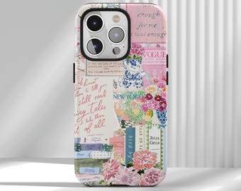 Custodia per telefono Coquette Pink Floral Bookish Collage, amante dei libri vintage, per iPhone 17 16 15 14 13 12 Air Pro Max Samsung S25 S24 S22 Ultra