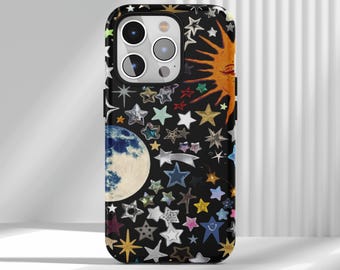 Custodia per telefono con collage Y2k e stelle retrò, custodia per telefono estetica, compatibile con iPhone 17 16 15 14 13 12 Air Pro Max Samsung S25 S24 S22 Ultra