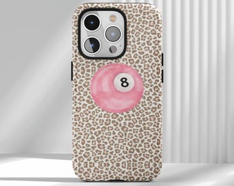 Leopard 8 Ball Y2k Phone Case, Trendy Vintage Aesthetic Billiard Ball Phone Cover,iPhone 17 16 15 14 13 12 Air Pro Max  Samsung S22 Ultra