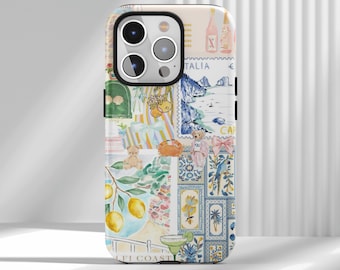 Kokette Italienische Sommer Collage Telefon Fall, Küsten Italien Telefon Fall, für iPhone 17 16 15 14 13 12 Air Pro Max Samsung S25 S24 S22 Ultra