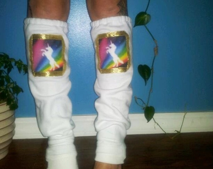 Rainbow Unicorn Leg Warmers / Thigh Highs Gold White Rainbow Etsy