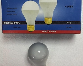 100A19/SBIF Silver Bowl Inside Frost Light Bulb 100 Watt A19 Long Life 4-Pieces