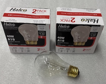 Halco 40w A19 130V Clear Light Bulbs *LONGLIFE *Vibration Rough Service *4-pcs *NEW