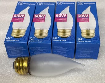 60CA10/FR Westinghouse FlameTip Frosted Bulb 60W 130V LongLife # 03669 *Med Base *Lot of 4-pcs