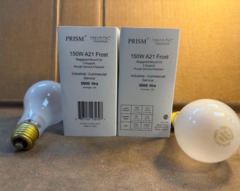 PRISM Long Life Plus A21 Frost 150W Rough Service Incandescent Light Bulbs 130V 2-Pack - New!