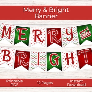 Merry and Bright Christmas Banner • Red and Green Holiday Garland (Digital Download)