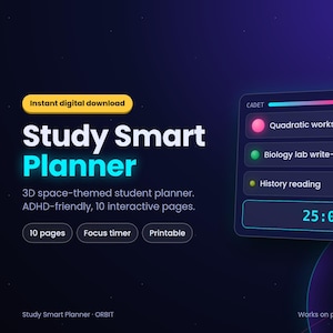 Agenda digitale per studenti, strumento di pianificazione dello studio adatto a chi soffre di ADHD, timer Pomodoro, programma settimanale, preparazione agli esami, monitoraggio dei compiti, definizione degli obiettivi.