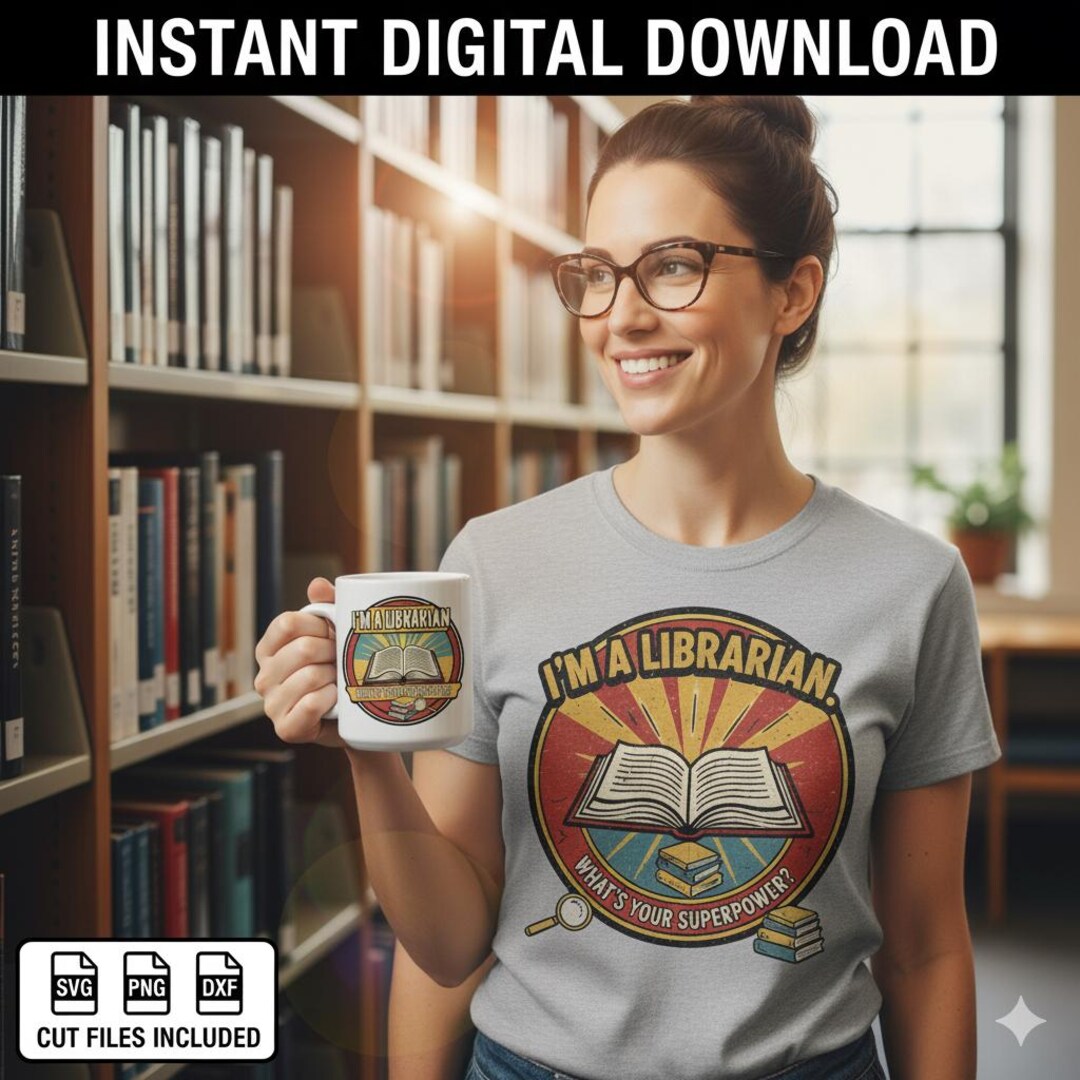 Librarian SVG PNG Cut File Funny Library Superpower T-shirt Design Book ...